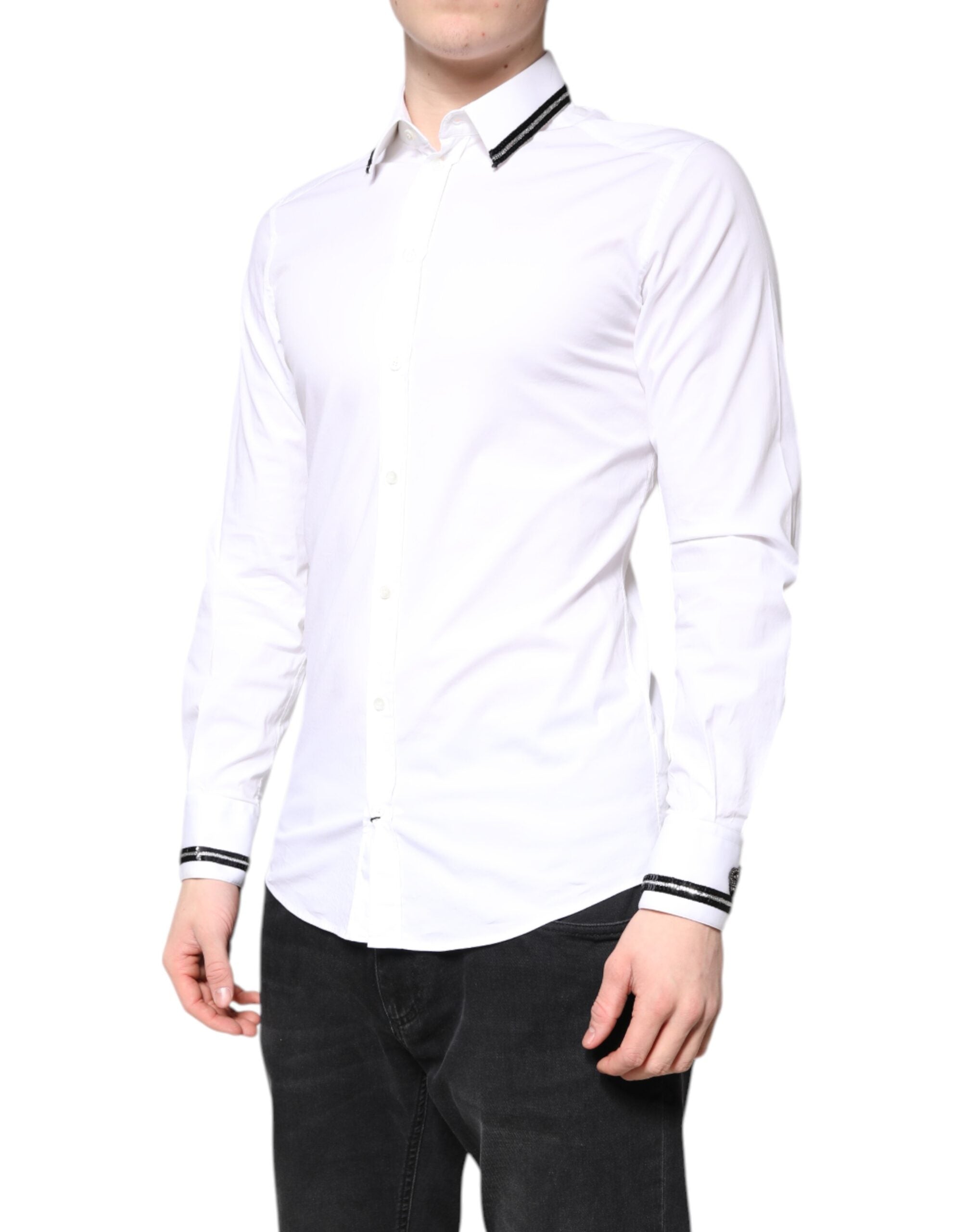 Dolce & Gabbana White Cotton GOLD Men's Dress Formal Shirt